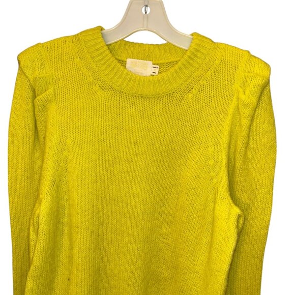 NATION neon yellow puff shoulder crew neck sweater SPECTACULAR COLOR S - Picture 4 of 4